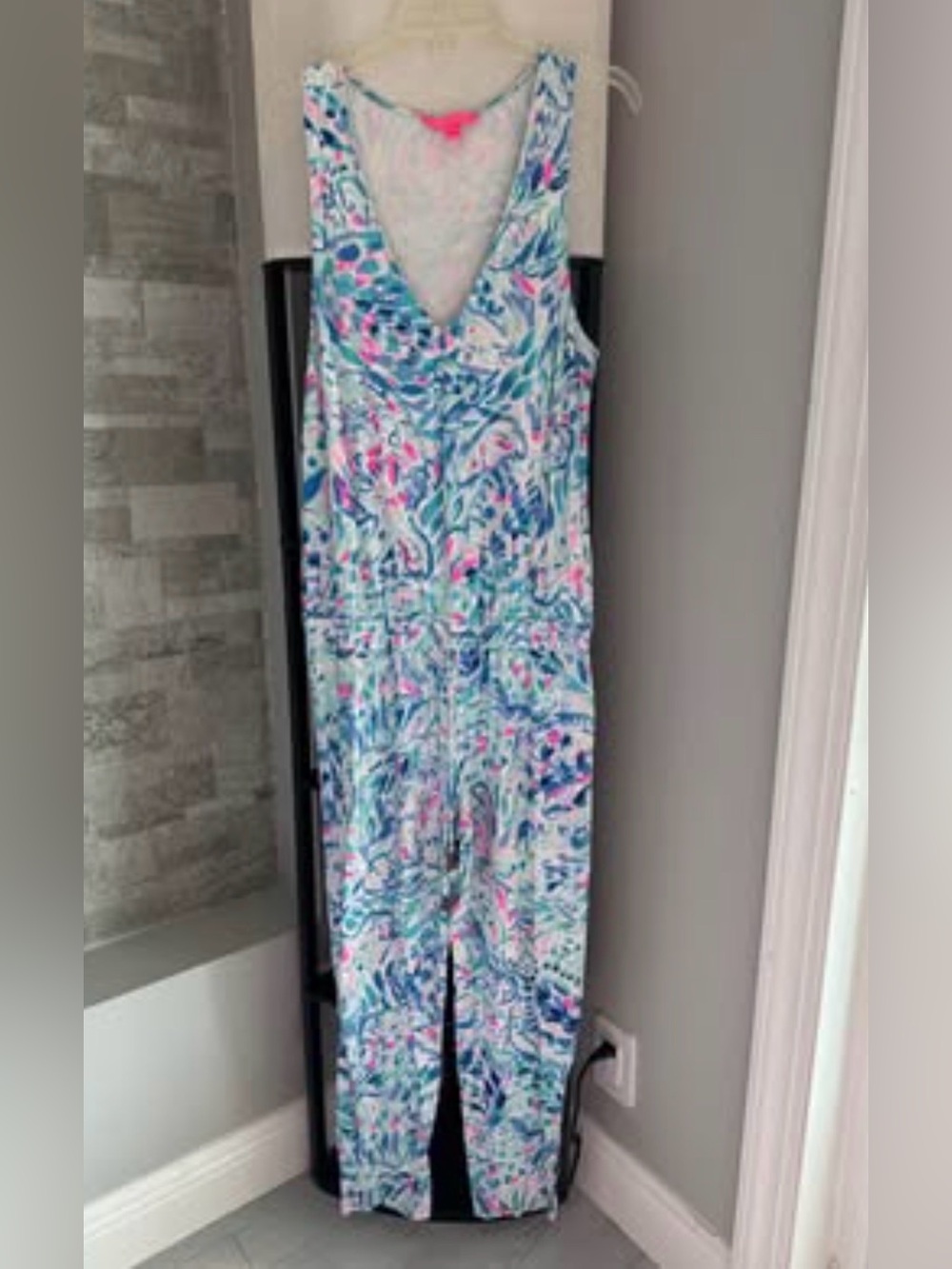 Lilly Pulitzer Paulina jumpsuit in a colorful "Breakwater Tint Party Wave"